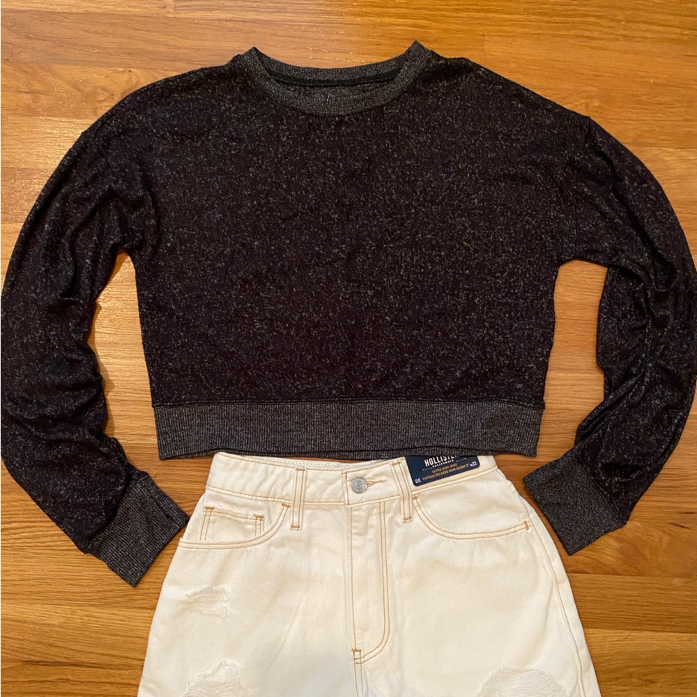 Zella girls supersoft black cropped long sleeve top girls 10/12